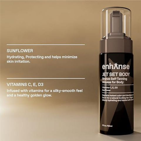 ENHANSE - Jet Set Body Mousse Autobronzeador – Bronzeado Perfeito e Duradouro – 150ml
