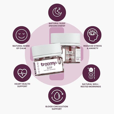 Troomy Nootropics - Troomy Sleep – Gomas de Cogumelo Reishi com Melatonina – Sabor Incrível – Suporte para um Sono Repousante – 60 g