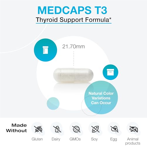 MedCaps T3 – Fórmula de Suporte à Tireoide com Vitaminas e Ervas – Selênio, Zinco, Vitamina E C, Ashwagandha, Extrato de Guggul e Suplemento de Iodo (120 Cápsulas) - XYMOGEN