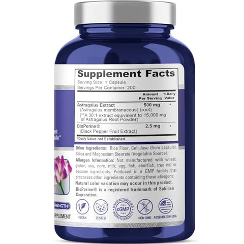 Astragalus 15,000mg por Cápsula 200 Cápsulas Vegetais (Vegetariano, Não-OGM, Vegano) – Comprar Agora! - NusaPure