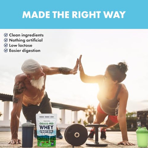 Proteína Isolada de Soro de Leite de Vacas Alimentadas com Capim – Sem Sabor 28g de Proteína em Pó sem Adoçantes Artificiais, Livre de Hormônios, Não-OGM – 454g - Opportuniteas