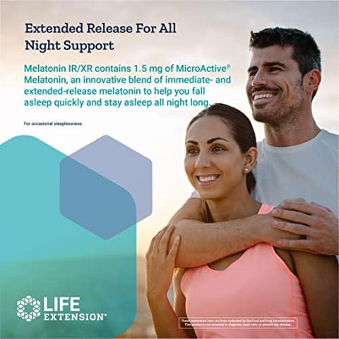 Melatonina IR/XR, 1,5 mg, Fórmula de Liberação Imediata e Prolongada para Suporte Ótimo do Sono, Ritmos Circadianos Saudáveis, Defesa Celular, Sem Glúten, Não-OGM, 2 X - Life Extension