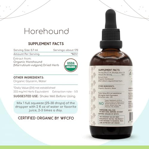 HerbEra - Horehound B120 Tintura Orgânica USDA | Extrato Livre de Álcool, Gotas de Ervas de Alta Potência | Horehound Orgânico Certificado (Marrubium vulgare) Erva Seca (120 ml)