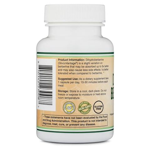 Double Wood Supplements - Dihydroberberine 100mg, 60 Cápsulas (GlucoVantage Super Berberine Patenteado, Possivelmente 5X Mais Eficaz Que Berberine com Menos Efeitos Colaterais) Testado por Terceiros, Vegano