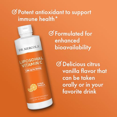 Vitamina C Lipossomal Líquida, 450 mL (3 Frascos), Antioxidante Potente e Nutriente Essencial, Não-OGM - Dr. Mercola