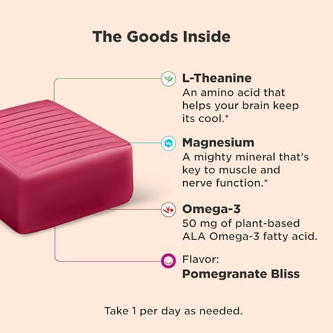 Chill Thinker Brainy Chews com L-Theanine e Magnésio – Melhora a Concentração e o Foco (60 gomas) - OLLY