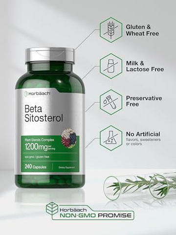 Beta Sitosterol 1200mg | 240 Cápsulas | Mega Força | Complexo de Esterois Vegetais | Sem OGM, Livre de Glúten | Horbäach Beta Sitosterol 1200mg | 240 Cápsulas | Mega Força | Complexo de Esterois Vegetais | Sem OGM, Livre de Glúten - Horbäach
