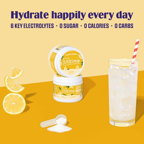 Mistura Diária de Bebida Eletrolítica de Limonada, 30 Porções – Pó Hidratante com 6 Eletrólitos Essenciais - Ultima Replenisher