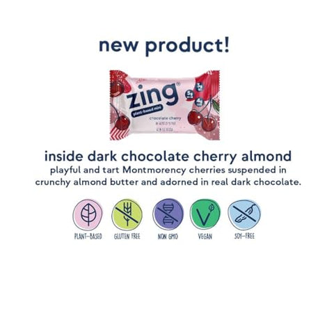 Barras de Proteína Infantil de Chocolate Amargo e Cereja, Sem Glúten, Mini Barras de 100 Calorias com Alto Teor de Proteína, Barras de Nutrição Vegana, Livre de Laticínios à Base de Plantas, Kosher, Baixo Teor de Açúcar, Sem Açúcar, 100% Natural - Zing