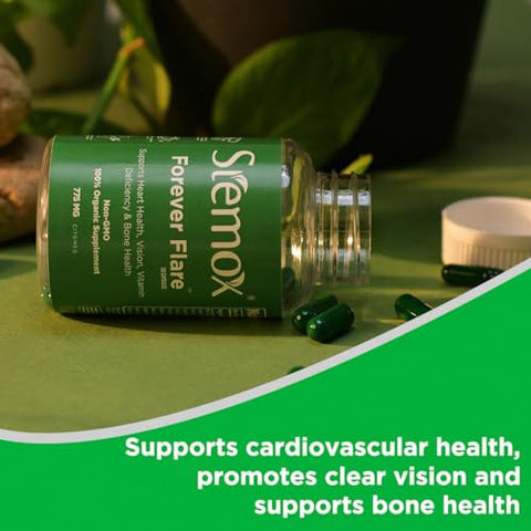 Stemox - Forever Flare 775MG | Vitamina C, Vitamina E, Magnésio, Riboflavina, Niacina, Tiamina | Multivitamínico Completo para Vitalidade Diária | 60 Cápsulas | Não-OGM | 100% Orgânico