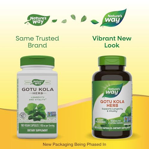 Nature's Way - Nature’s Way Gotu Kola – 950 mg por porção de 2 cápsulas – Suporta Vitalidade – 2021