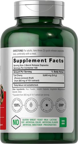Cápsulas de Extrato de Cereja Tart | 3600mg | 300 Comprimidos | Livre de Transgênicos, Sem Glúten | Suplemento Herbal Tradicional - Horbäach