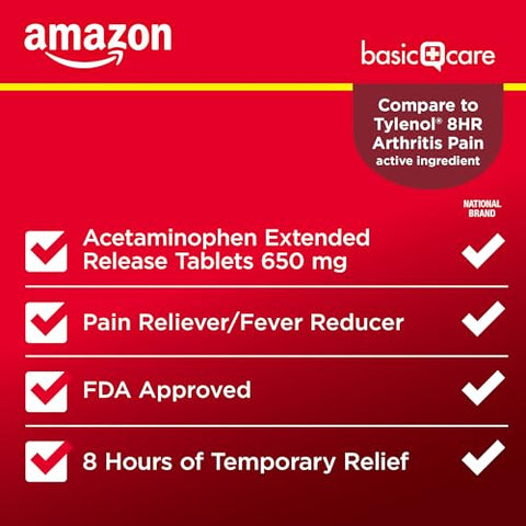 Acetaminophen 650 mg de Liberação Prolongada para Dor na Artrite – 400 Comprimidos - Amazon Basic Care