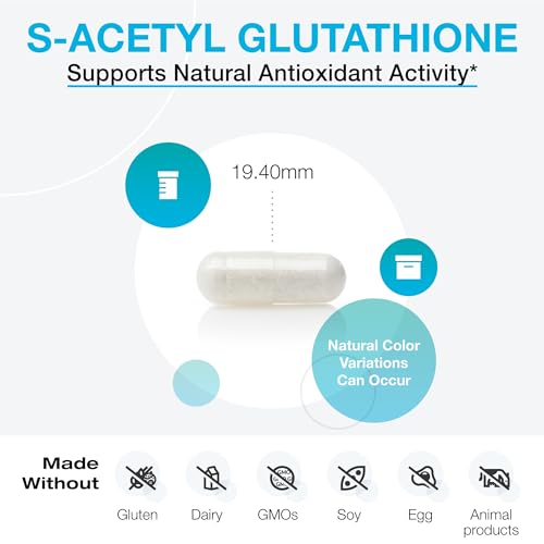 S Acetyl Glutathione – Cápsulas Resistentes ao Ácido Estomacal para uma Absorção Superior – Suporte para Envelhecimento Saudável, Células e Sistema Imunológico Antioxidante - XYMOGEN