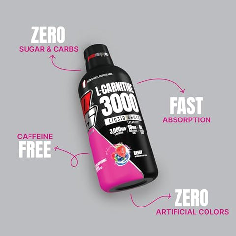 L-Carnitine 3000 Shots Líquidos Estimulantes Sem Cafeína para Homens e Mulheres – Bebida para Treino, Performance e Recuperação Muscular (31 Porções, Sabor de Frutas Vermelhas) - PROSUPPS