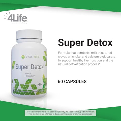 Super Detox – Fórmula de Suplemento com Alcachofra, D-Glucarato de Cálcio e Cardo de Leite – Suporte à Desintoxicação e Função Saudável do Fígado – 60 Cápsulas - 4Life