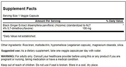 Extrato de Gengibre Negro – Promove Circulação Sanguínea Saudável e Vigor Físico – Auxilia na Saúde Cardíaca, Tecido Muscular e Bem-estar Mental – (30 Cápsulas Vegetarianas, 100mg) - Swanson