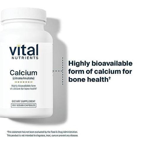 Complexo de Citrato e Malato de Cálcio 150mg | Suplemento Vegano | Suporte à Força Óssea, Muscular e Cardiovascular* | Livre de Glúten, Laticínios e Soja | 100 Cápsulas - Vital Nutrients