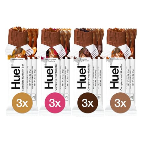 Barras de Proteína Vegana | Caixa com Variedade | 13g Proteína, 27 Vitaminas e Minerais, 2g Açúcar, Não-OGM, Lanche 100% Vegetal | 12 Unidades - Huel