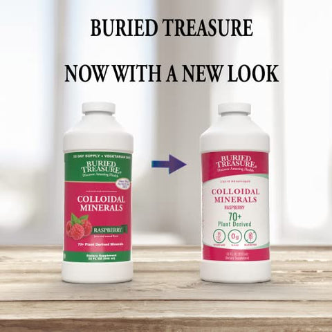 Complexo Mineral Fulvic Buried Treasure – 32oz, Sabor Natural de Framboesa com mais de 70 Minerais Derivados de Plantas, Reposição de Eletrólitos Não-OGM, Vegetariano, Essencial Diário e