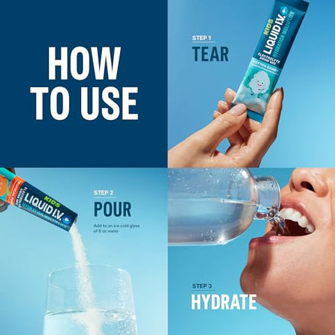 Hydration Multiplier® Kids – Pó para Hidratação Sabor Algodão Doce – Sachês de Pó para Hidratação | Mistura em Pó de Eletrólitos | Prático e Individual | Não-OGM | 1 Pacote (16 Porções) - Liquid I.V.