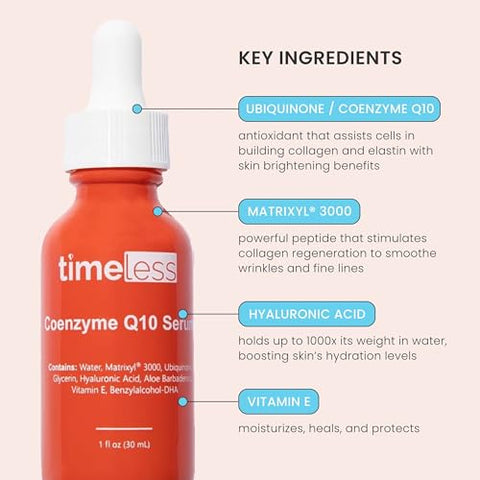 Coenzyme Q10 Serum – Serum de Cuidados com a Pele para Suavizar – Serum Coenzima Q10 sem Fragrância com Ácido Hialurônico – Serum Antioxidante para Cuidados com a Pele – 30ml - Timeless Skin Care