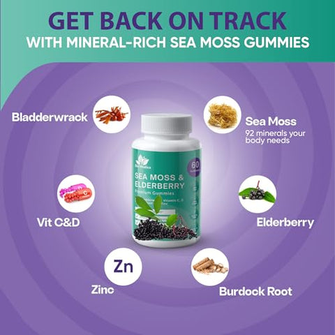 Gomas de Algas Marinhas BIO VITALICA Elderberry BioVitalica – Vitamina C D Zinco – Gomas Veganas de Algas Marinhas com Gel de Algas Marinhas – 60g