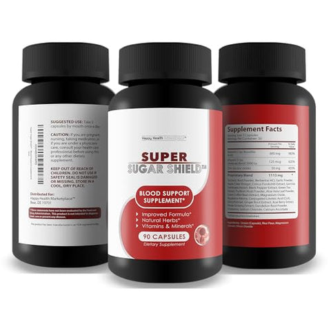 Happy Health Marketplace - Super Sugar Shield – Melhor Suplemento de Suporte à Glicose com Berberina – Saúde do Açúcar no Sangue