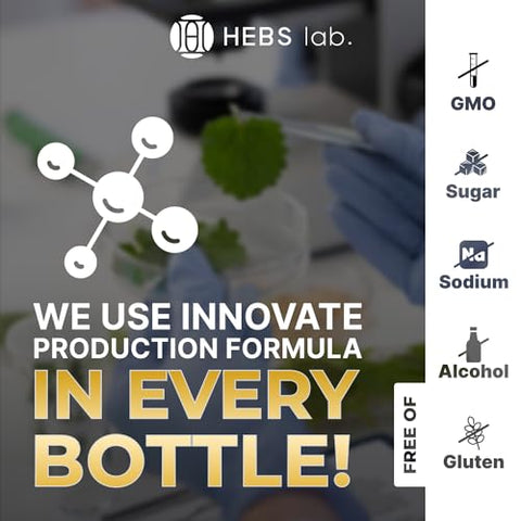 HEBS LAB. - Suplemento de Cogumelo do Leão – Extrato Orgânico de Cogumelo do Leão – Suplemento Cerebral de Ervas – Gotas Naturais de Cogumelo do Leão – Defesa Imunológica – Fabricado nos EUA – Suplemento de Memória para o Cérebro 4g
