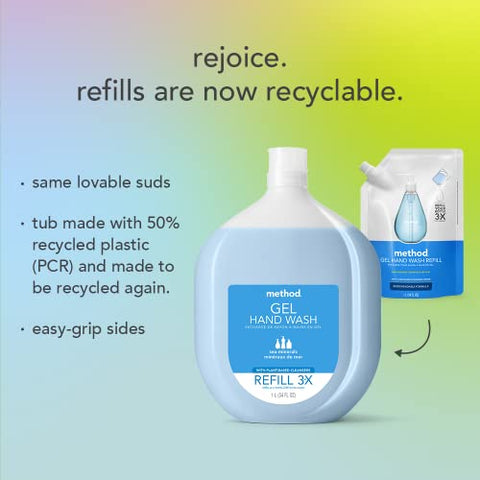 Recarga de Sabonete Líquido Method Gel, Água Doce, Frasco Reciclável, Fórmula Biodegradável, 1000 ml (Pacote com 4)