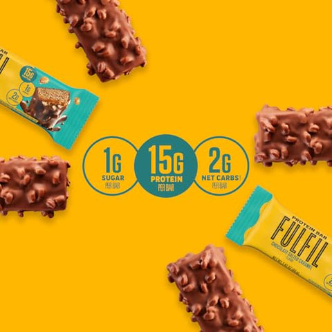 Barras de Proteína, Nova Receita Chocolate Caramelo Salgado, 15g Proteína, Itens Essenciais para a Despensa, 12 Unidades, Embalagem Pode Variar - FULFIL