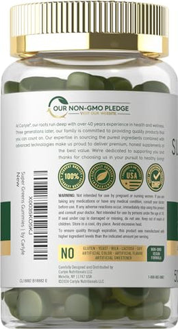 Supergreens Gummies | Vegano, Não-OGM e Suplemento Livre de Glúten | 100% Natural - Carlyle