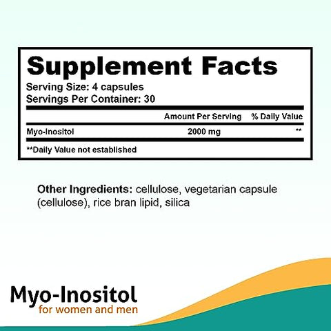 Myo-Inositol 2000mg | Suplemento para Fertilidade Masculina e Feminina e Equilíbrio Hormonal | Vitamina B8 | Cápsulas de Pó de Inositol | Livre de Glúten, Laticínios e Soja | - Fairhaven Health