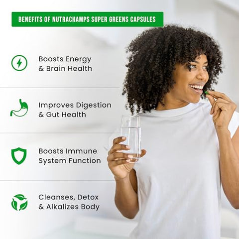 NutraChamps - Cápsulas de Super Verdes Orgânicos – 40 Super Alimentos | Marca: Organic Super Greens | 40g