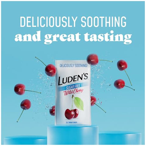 Ludens - Luden’s Gotas para Garganta Sem Açúcar Sabor Cereja Silvestre, Alívio para Garganta Irritada, 25 Unidades (12 Pacotes)