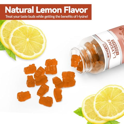 Whoyun - L-Lysine 1000mg Gummies – Suporte Imunológico e Formação de Colágeno – Sabor Limão – 60 Unidades