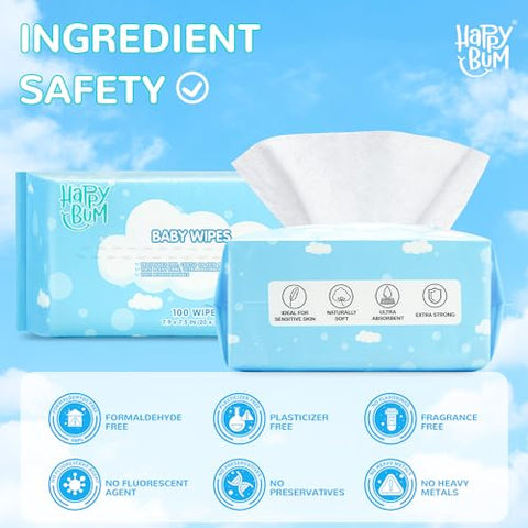 Lenços Umedecidos para Bebê – HAPPY BUM Tamanho Extra Grande, Design, 100% Fibra Vegetal, Lenços Descartáveis para Pele Sensível, Limpeza Rosto Mãos Corpo, 400 Unidades (4…)
