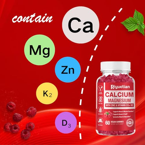 Riyuetian - Gomas de Cálcio Magnésio Zinco com Vitamina D3, Alta Absorção de Zinco para os Ossos – Marca: [Nome da Marca]