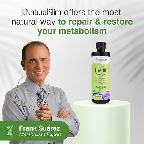 Óleo de Linhaça NaturalSlim – Suplemento Líquido de Óleo de Linhaça com Ômega 3 6 9 – Orgânico Certificado, Extraído a Frio, para Cabelo, Pele, Unhas e Células Saudáveis