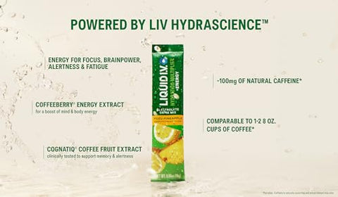 Hydration Multiplier® Energy – Yuzu Pineapple – Pó Hidratante em Sachês | Mistura em Pó de Bebida com Eletrólitos | Prático e Individual | Não-OGM | 1 Pacote (14g) - Liquid I.V.