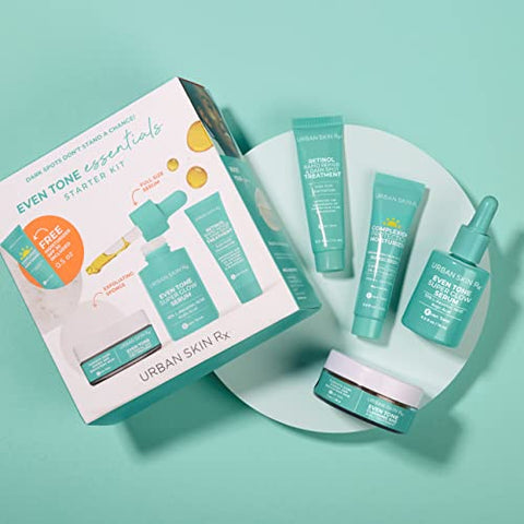 Kit Inicial Urban Skin Rx Even Tone Essentials | Regime Diário com 4 Produtos Principais Formulados para Limpar, Tonificar e Proteger para uma Pele Visivelmente Mais Brilhante e Uniforme