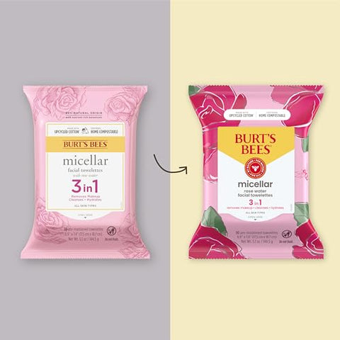 Burt's Bees - Burt’s Bees Lenços de Limpeza Facial com Água de Rosas, para Todos os Tipos de Pele, Removedor de Maquiagem Micelar Hidratante – 100g
