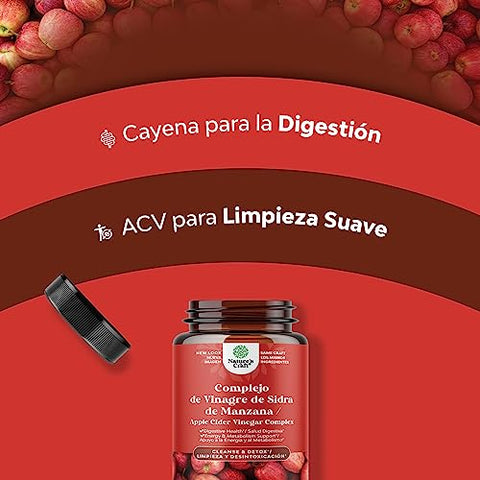 Natures Craft - Cápsulas de Vinagre de Maçã – Perda de Peso ACV Detox Puro Extra Potente para Digestão – Marca em Destaque