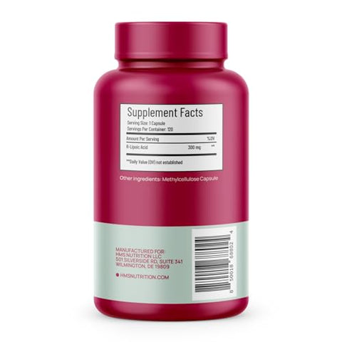 HMS Nutrition - R-Lipoic Acid 300mg por Cápsula 120ct 120 Porções Suprimento de 4 Meses Cápsulas Vegetais
