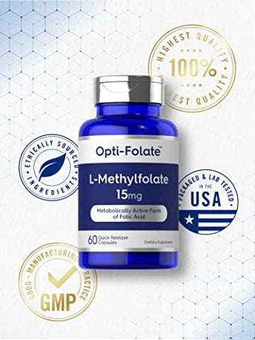 L Methylfolate 15mg | 60 Cápsulas | Potência Máxima | Otimizado e Ativado | Não-OGM, Sem Glúten | Metilfolato, 5-MTHF | por Opti-Folate - Carlyle
