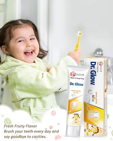 Dr. Glow - Creme Dental Infantil Reparador de Cáries, Creme Dental de Hidroxiapatita sem Flúor, Creme Dental Remineralizante para Reparar Dentes de Crianças, Tratamento para Combater a Cárie Infantil com Sabor de Frutas