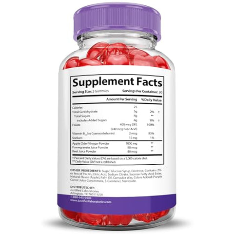 Justified Laboratories - (5 Pacotes) Gomas Turbo Ripped Keto ACV Fórmula Avançada 1000MG Gomas Turbo Ripped Keto Vinagre de Maçã Formulado com Suco de Romã em Pó Beterraba B12 Vegano Não GMO 300g