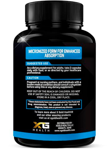 X Gold Health - Palmitoiletanolamida Suplemento 600 mg | PEA Micronizado 99%% Altamente Purificado e Bioacessível | Fabricado nos EUA | Para Homens e Mulheres – 120 Cápsulas