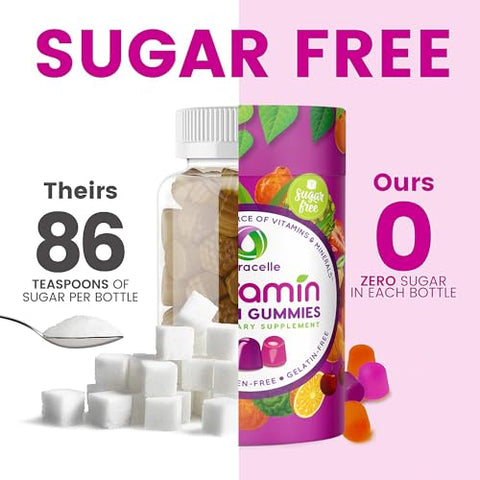 Nutracelle - NUTRAMIN Gomas Multivitamínicas Veganas Diárias Keto com Vitamina C, D2 e Zinco para Imunidade, à Base de Plantas, Sem Açúcar, Sem Nozes, Sem Glúten, com Biotina, Vitaminas A, B, B6, B12