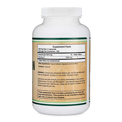 Double Wood Supplements - Monolaurin Double Wood – Suporte Imunológico 1.000mg por Porção, 210 Cápsulas (Vegano, Não-OGM, Sem Glúten) Reforço Imunológico para Adultos, Defesa do Sistema Imunológico